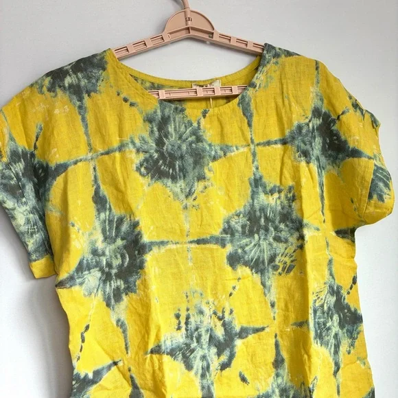 Bellambia Italy 100% Linen Lagenlook Shirt Sz L Star Tie Dye Abstract Artsy NWT - Picture 9 of 14